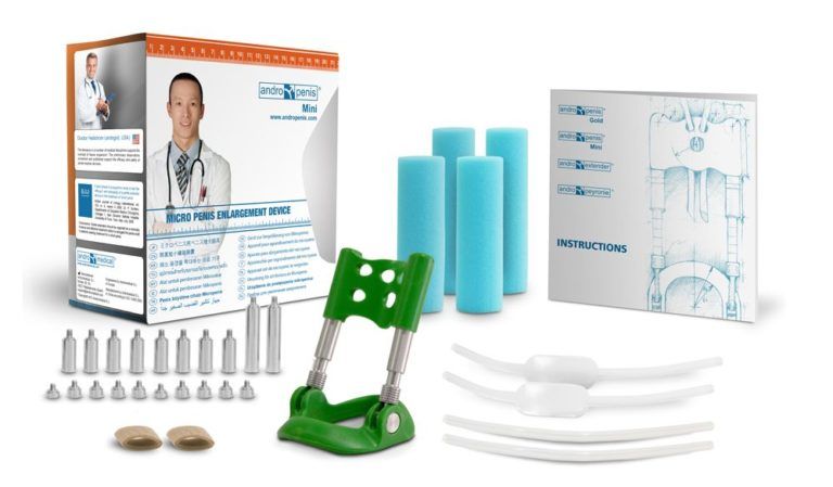 ANDROPENIS MINI extensor pene device by ANDRO MEDICAL, showcasing its compact design and adjustable features.