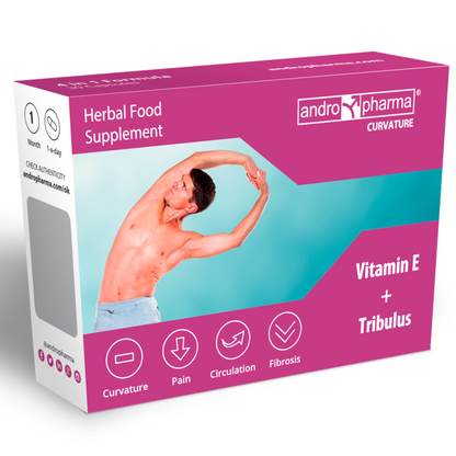 Andropharma Curvature dietary supplement for male wellness, featuring a sleek bottle with a label showcasing the brand logo.