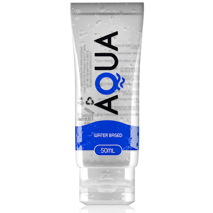 Lubricante base de agua AQUA QUALITY de 50 ml, con botella y etiqueta visible, ideal para uso personal.