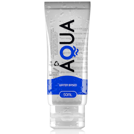 Lubricante base de agua AQUA QUALITY de 50 ml, con botella y etiqueta visible, ideal para uso personal.