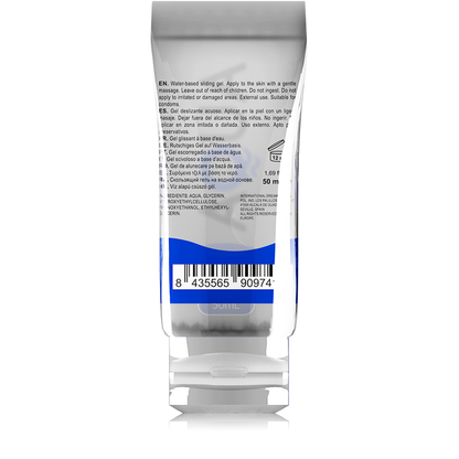 Lubricante base de agua AQUA QUALITY de 50 ml, con envase transparente y etiquetado azul, ideal para uso personal y sensorial.