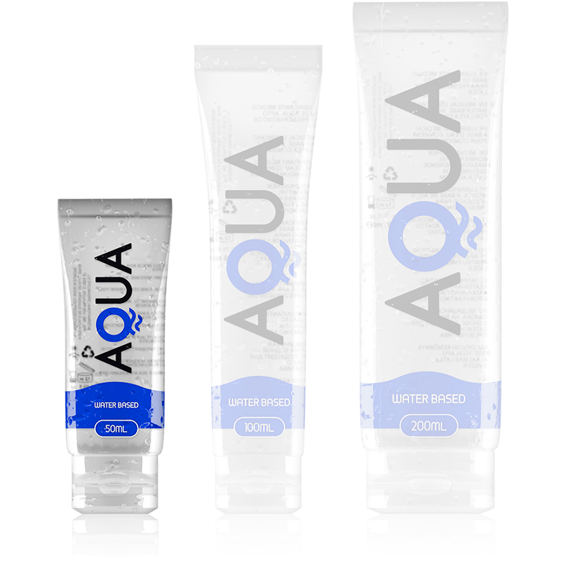 Lubricante base de agua AQUA QUALITY de 50 ml, con envase compacto y diseño transparente, ideal para uso personal y suave.