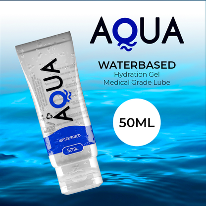 Lubricante base de agua AQUA QUALITY en botella de 50 ml, ideal para uso personal y cómodo.