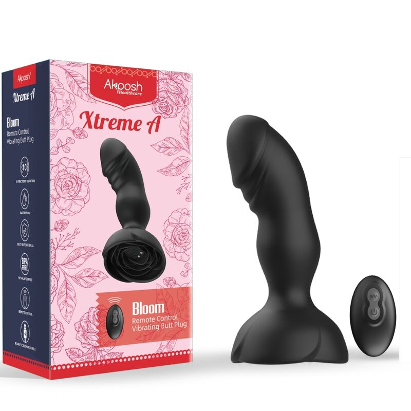 Vibrador y plug anal ARMONY Extreme A Bloom rosa con control remoto en color negro, diseñado para placer y exploración.