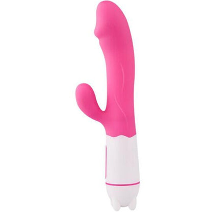 Vibrador y estimulador recargable ARMONY Happy en color fucsia, con diseño compacto y ergonómico para placer personal.