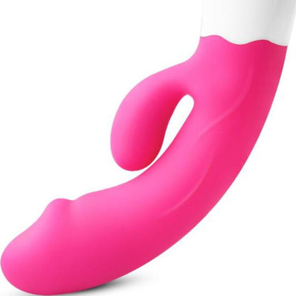 Vibrador y estimulador recargable ARMONY Happy en color fucsia, con diseño ergonómico y superficie suave.