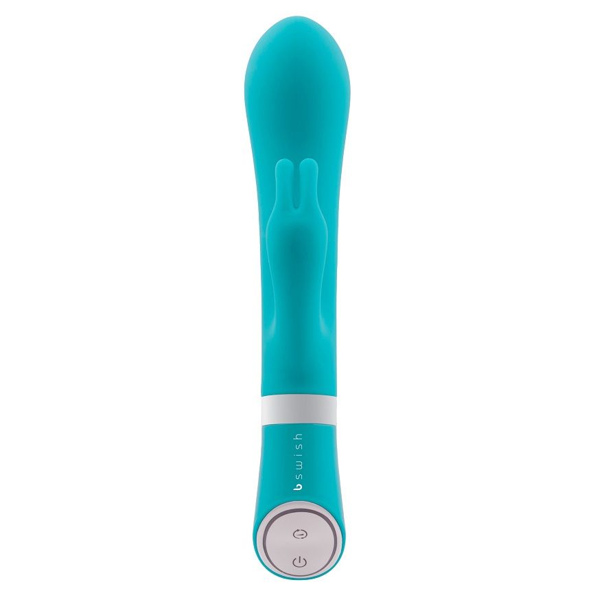 B SWISH Bwild Deluxe Bunny Rabbit Vibrator in jade with ears and curved body for targeted stimulation.