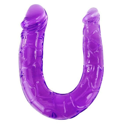 BAILE flexible purple double-ended dildo made of jelly, showcasing its smooth texture and curved design.