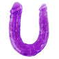 Dildo doble en gelatina flexible de color lila de la marca BAILE ANAL, con diseño ergonómico y textura suave.