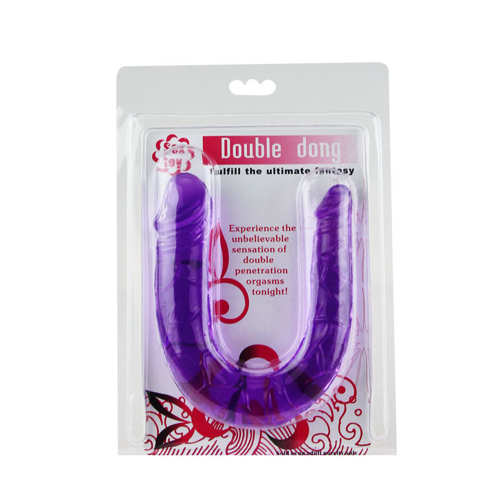 Dildo doble en gelatina flexible de color lila de la marca BAILE ANAL, con textura suave y diseño ergonómico.