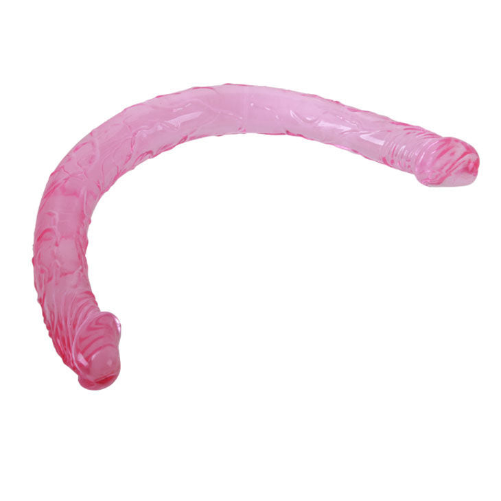 Doble consolador lila de 44.5 cm de la marca BAILE ANAL, con detalles realistas y textura suave para uso íntimo.