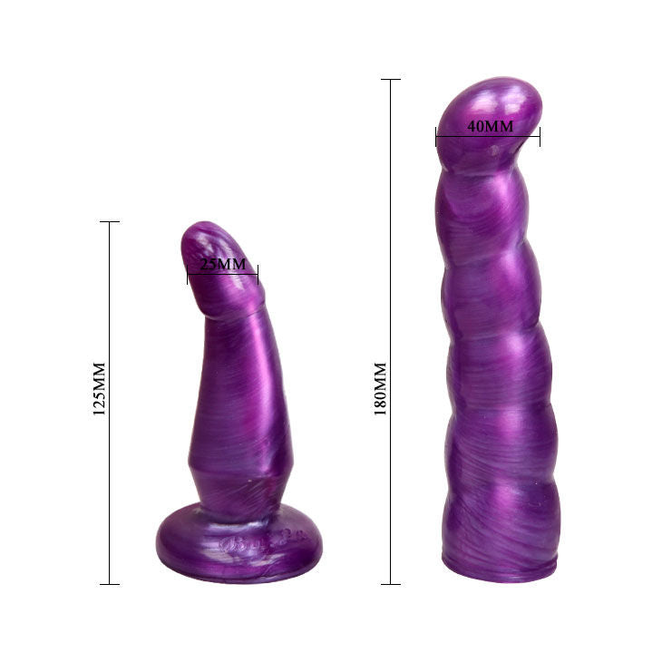 Arnés anal y vaginal femenino BAILE, color lila con puntos, de 17 cm, diseñado para placer y comodidad.