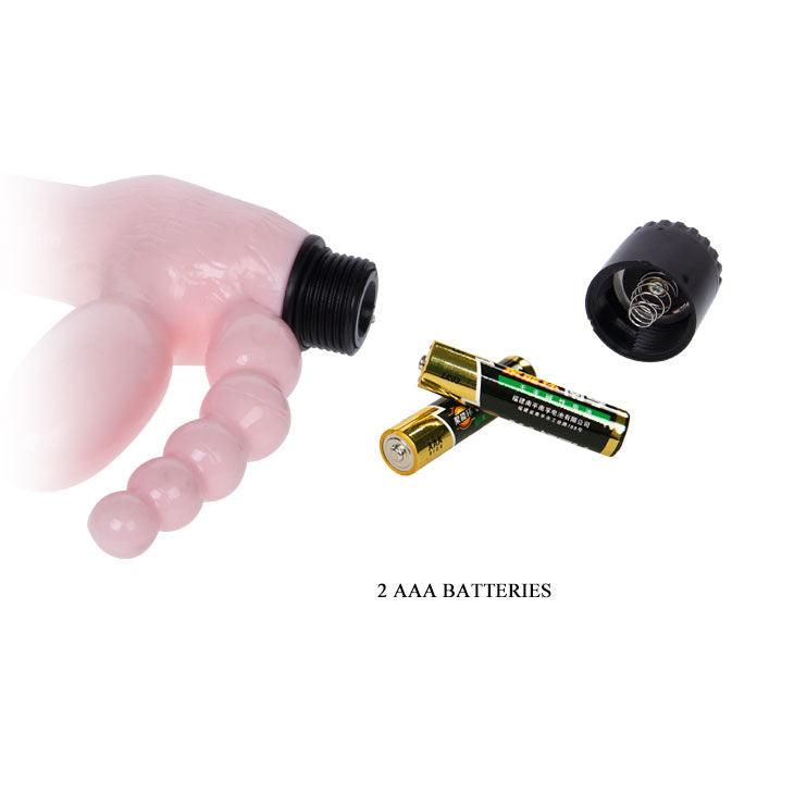 BAILE TPR arnés sin cuerda de 25.4 cm con vibración y estimulación anal, mostrando su diseño y características.
