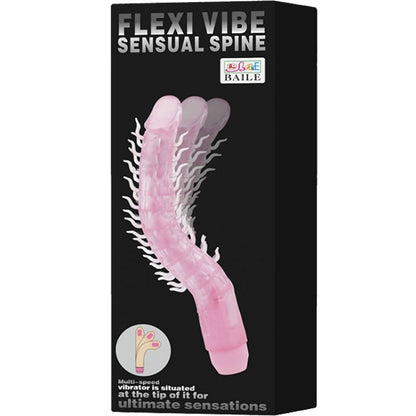 Dildo vibrador flexible y vibrante de color lila, de 23.5 cm de la marca BAILE, con forma curvada y superficie suave.