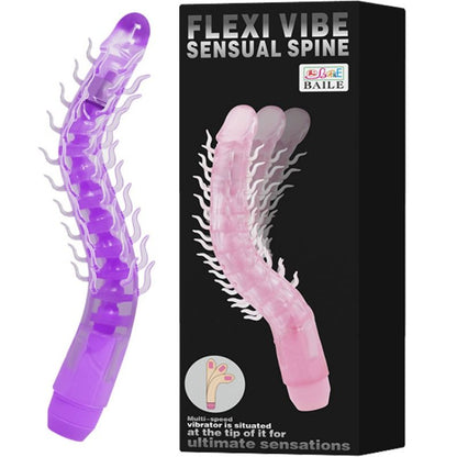 Dildo flexible y vibrador BAILE Flexi Vibe en color lila, 23.5 cm, con forma curva y textura suave para placer sensual.