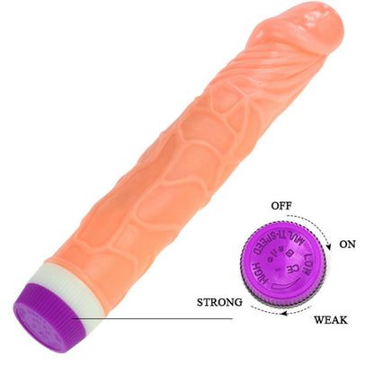 Vibrador realista BAILE Waves of Pleasure de 22.5 cm con textura detallada y función de vibración para placer.
