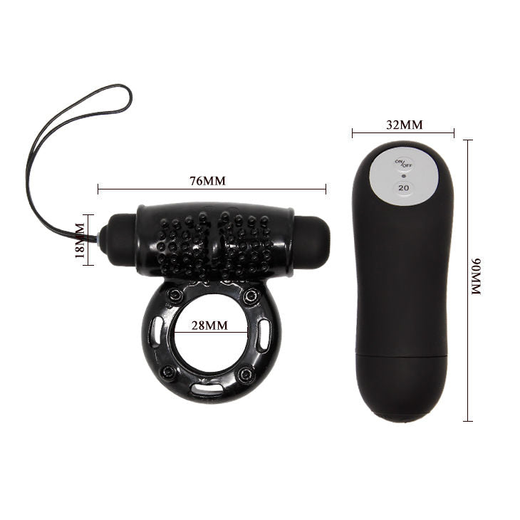 Black BAILE remote control ring for him, featuring a sleek design and 20V power for enhanced stimulation.