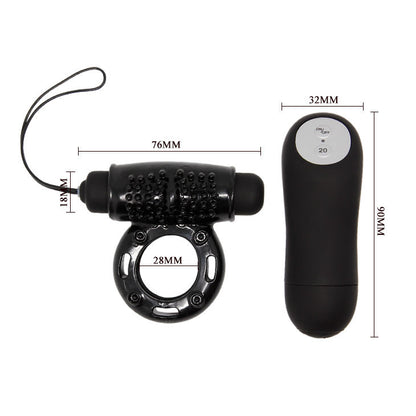 Black BAILE remote control ring for him, featuring a sleek design and 20V power for enhanced stimulation.