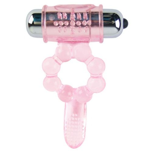 Pink BAILE silicone ring with 10 vibration rhythms and tongue design, ideal for enhancing intimate experiences.