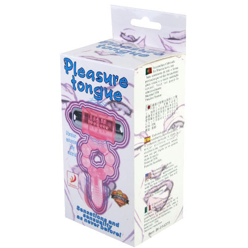 BAILE FOR HIM pink silicone ring with 10 vibration rhythms featuring a tongue design, displayed on a neutral background.