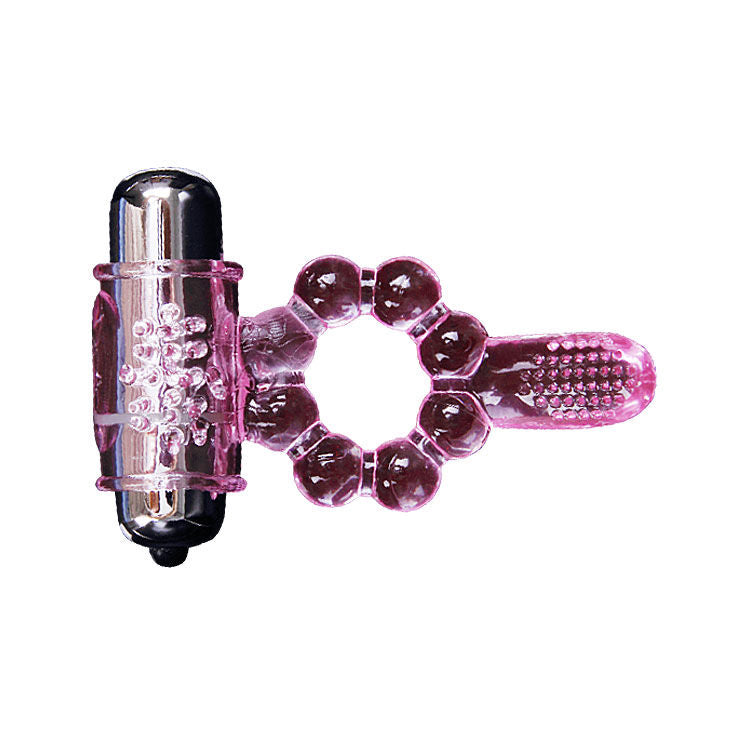 BAILE FOR HIM pink silicone ring with 10 vibration rhythms and tongue design, displayed on a neutral background.