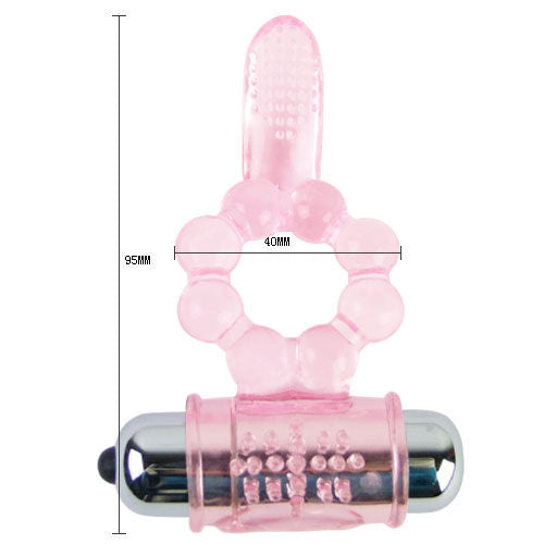 Pink silicone ring with 10 vibration rhythms and tongue design by BAILE FOR HIM, displayed on a neutral background.