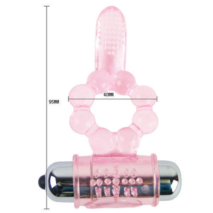 Pink silicone ring with 10 vibration rhythms and tongue design by BAILE FOR HIM, displayed on a neutral background.