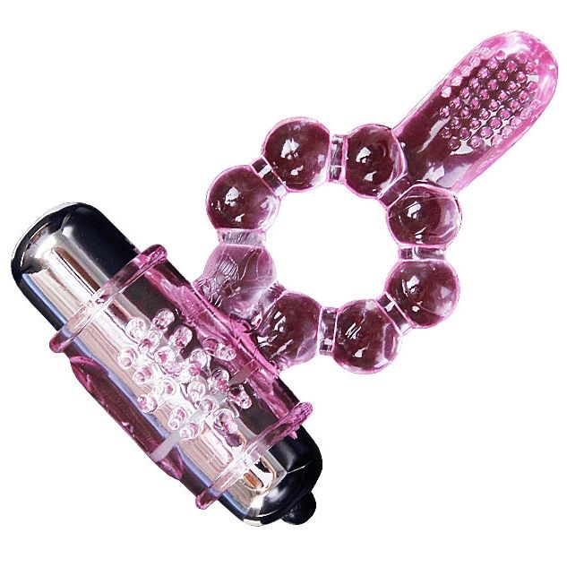 Pink silicone ring with tongue design and 10 vibration rhythms by Baile For Him, displayed on a neutral background.