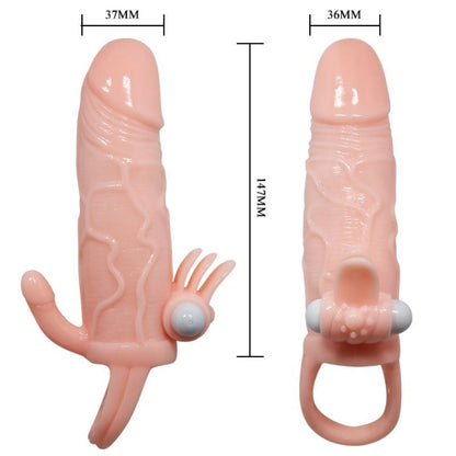 BAILE FOR HIM Brave Man Funda Pene Anal y Clítoris Vibrador, 16.5 cm, natural color, silicone material, vibrating stimulator.