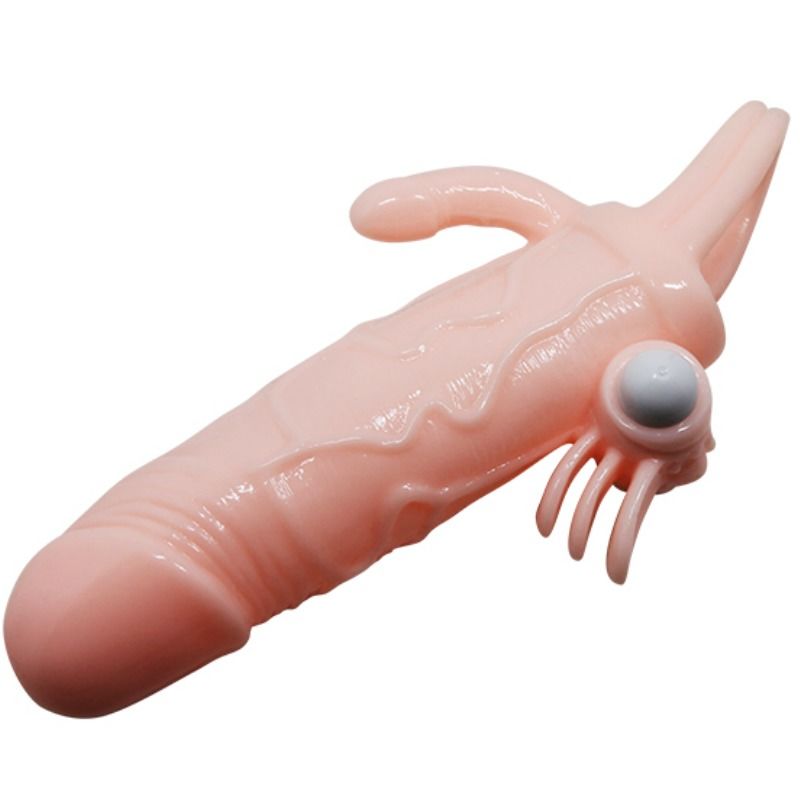 BAILE Brave Man Funda Pene Anal y Clítoris Vibrador, 16.5 cm, natural color, for him, discreet adult personal massager.