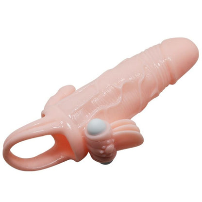 Natural-colored BAILE Brave Man vibrating anal and clitoral sleeve, 16.5 cm, with textured design for added stimulation.