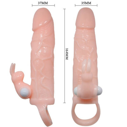 DANCE - BRAVE MAN PENIS SLEEVE WITH RABBIT VIBRATOR 16.5 CM NATURAL