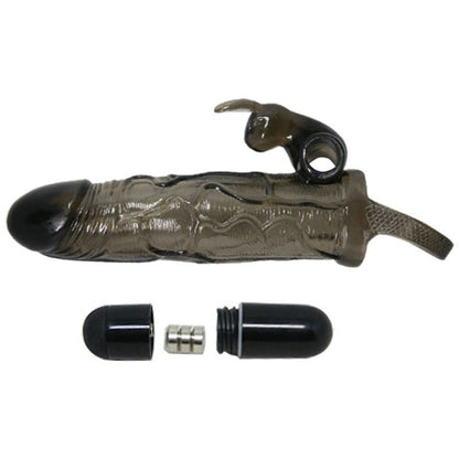 Black 16.5 cm realistic penis sleeve with rabbit stimulator by BAILE FOR HIM.