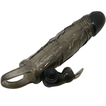 Black 16.5 cm realistic penis sleeve with rabbit feature by BAILE FOR HIM, showcasing detailed texture and design.