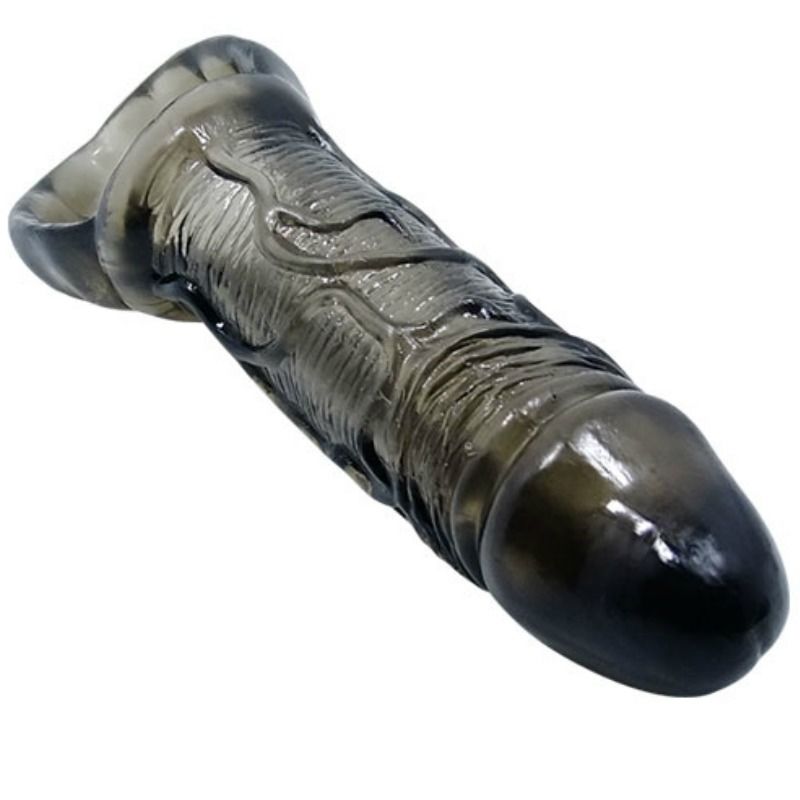 Funda extensora para pene con strap para testículos de 11.5 cm de la marca BAILE FOR HIM, en color negro, diseñada para mayor comodidad.