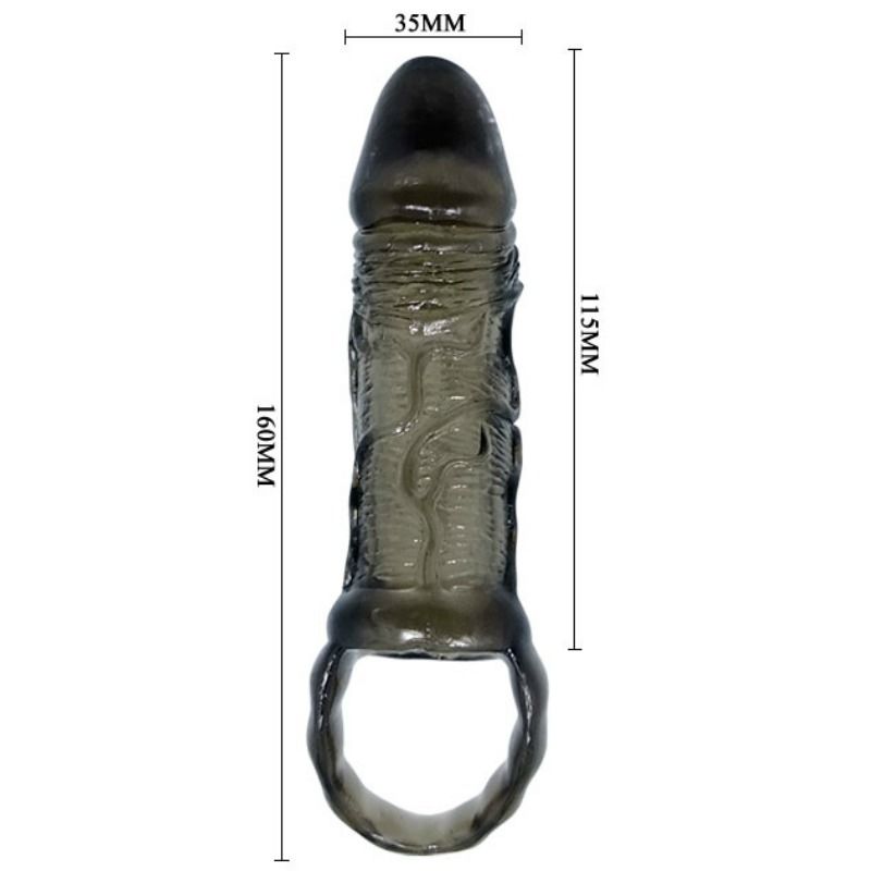 Funda extensora de pene con strap para testículos, de 11.5 cm, marca BAILE FOR HIM, diseñada para mayor comodidad y estimulación