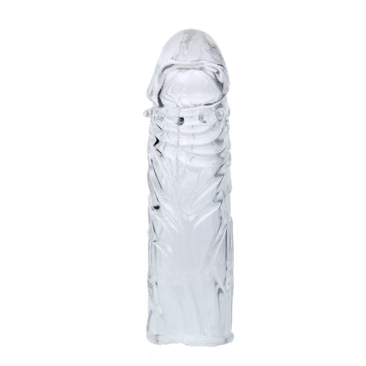 BAILE silicone penis sleeve in purple, 13 cm adaptable design, showcasing a smooth texture and flexible fit.