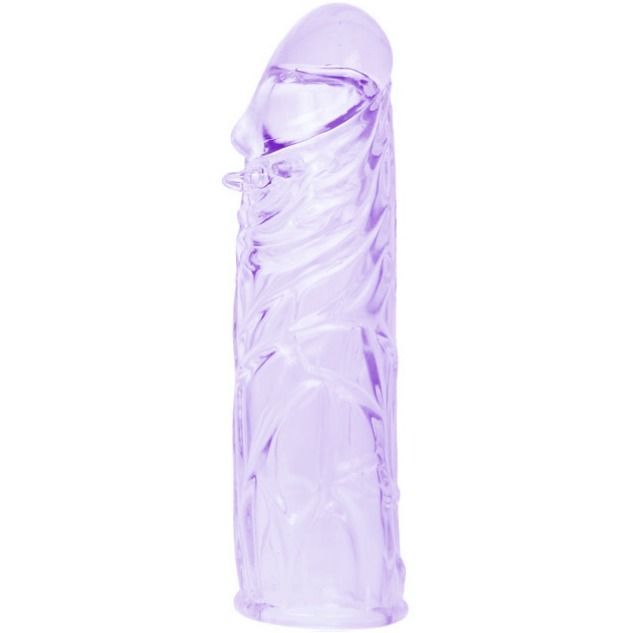 Purple silicone penis sleeve by BAILE, 13 cm adaptable length, showcasing flexible texture and design for comfort.