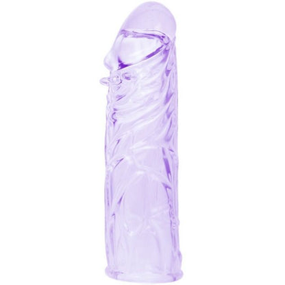 Purple silicone penis sleeve by BAILE, 13 cm adaptable length, showcasing flexible texture and design for comfort.