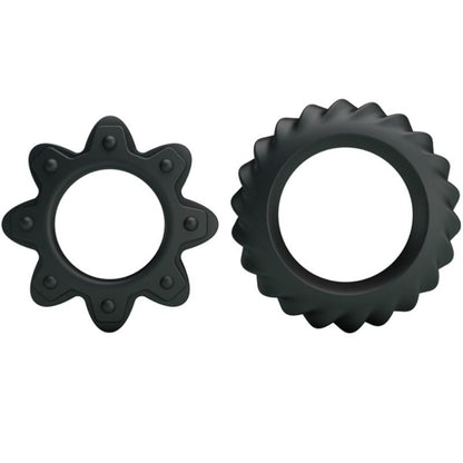 Kit de 2 anillos de silicona para baile, con diseño con flores, de la marca BAILE FOR HIM, en color negro y detalles decorativos.