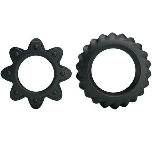 Kit de 2 anillos de silicona para baile, con diseño con flores, de la marca BAILE FOR HIM, en color negro y detalles decorativos.