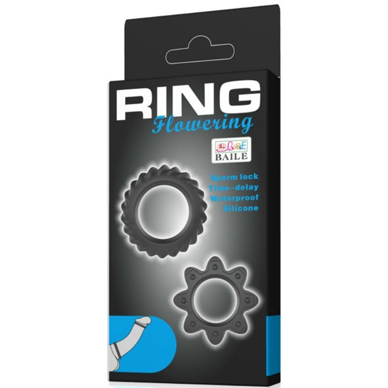 Kit de 2 anillos de silicona BAILE FOR HIM con diseño floral, ideales para uso cómodo y elegante.