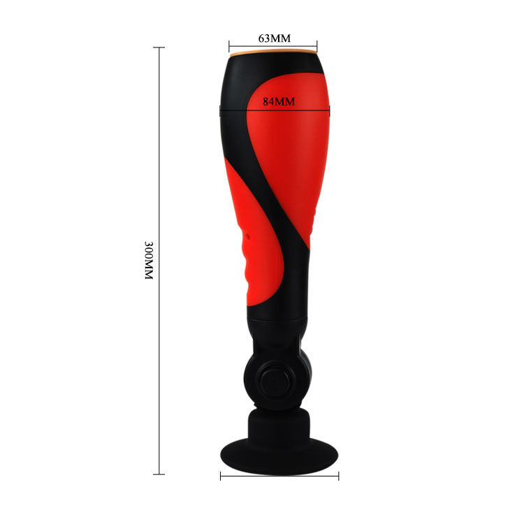 BAILE FOR HIM Oral Sex Lover 30V with adapter, compact personal pleasure device, black color, shown with its accessories.