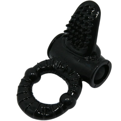 Anillo vibrador con textura en forma de cone de la marca BAILE FOR HIM, diseño de rabbit en color negro para placer íntimo.