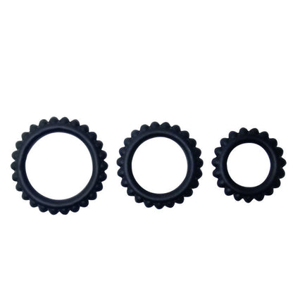 Anillos de pene BAILE TITAN SET de 3 piezas en color negro, con tamaños de 2.8, 2.4 y 1.9 cm, para uso íntimo masculino.