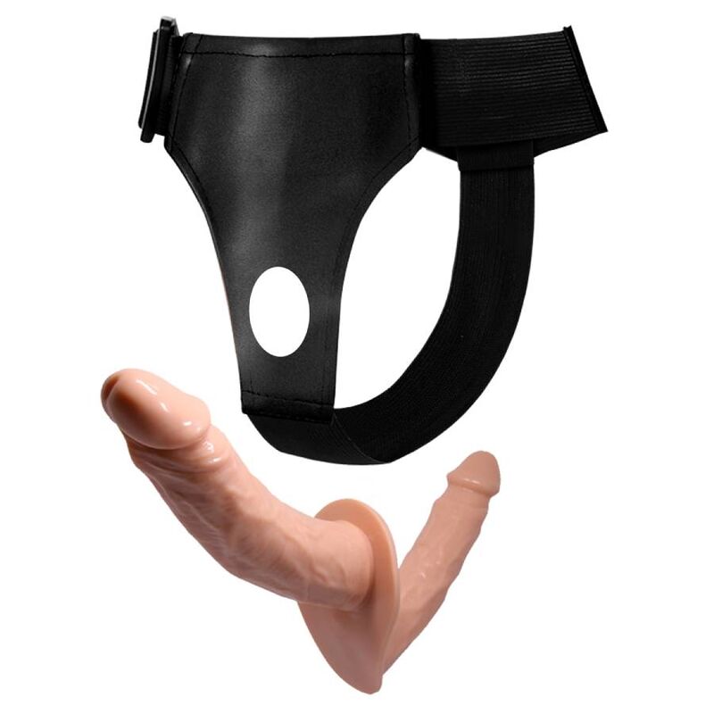 Arnés doble con dildos de la colección BAILE HARNESS, diseño ultra apasionado y ajustable para uso íntimo y placentero.