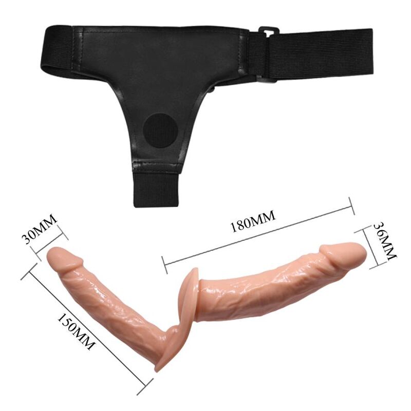 Arnés Baile Ultra Passionate con doble dildo y correa ajustable, en color negro, de la colección Baile Harness.