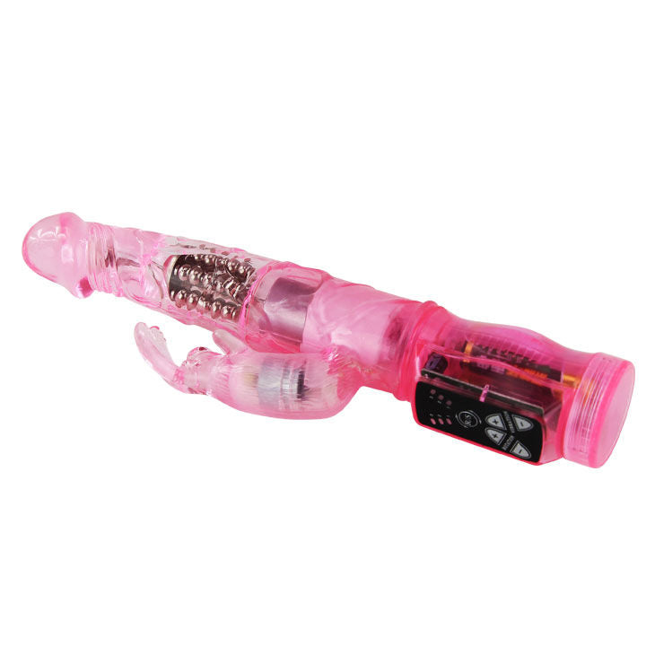 BAILE MINI ROTADOR RABBIT in pink, showcasing its dual stimulation design and compact size for enhanced pleasure.