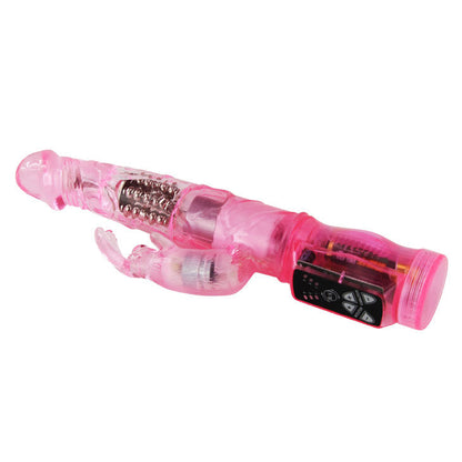 BAILE MINI ROTADOR RABBIT in pink, showcasing its dual stimulation design and compact size for enhanced pleasure.