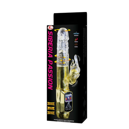 BAILE ROTATIONS Rabbit Siberia Passion Gold vibrator with a sleek design and vibrant gold color displayed on a soft surface.